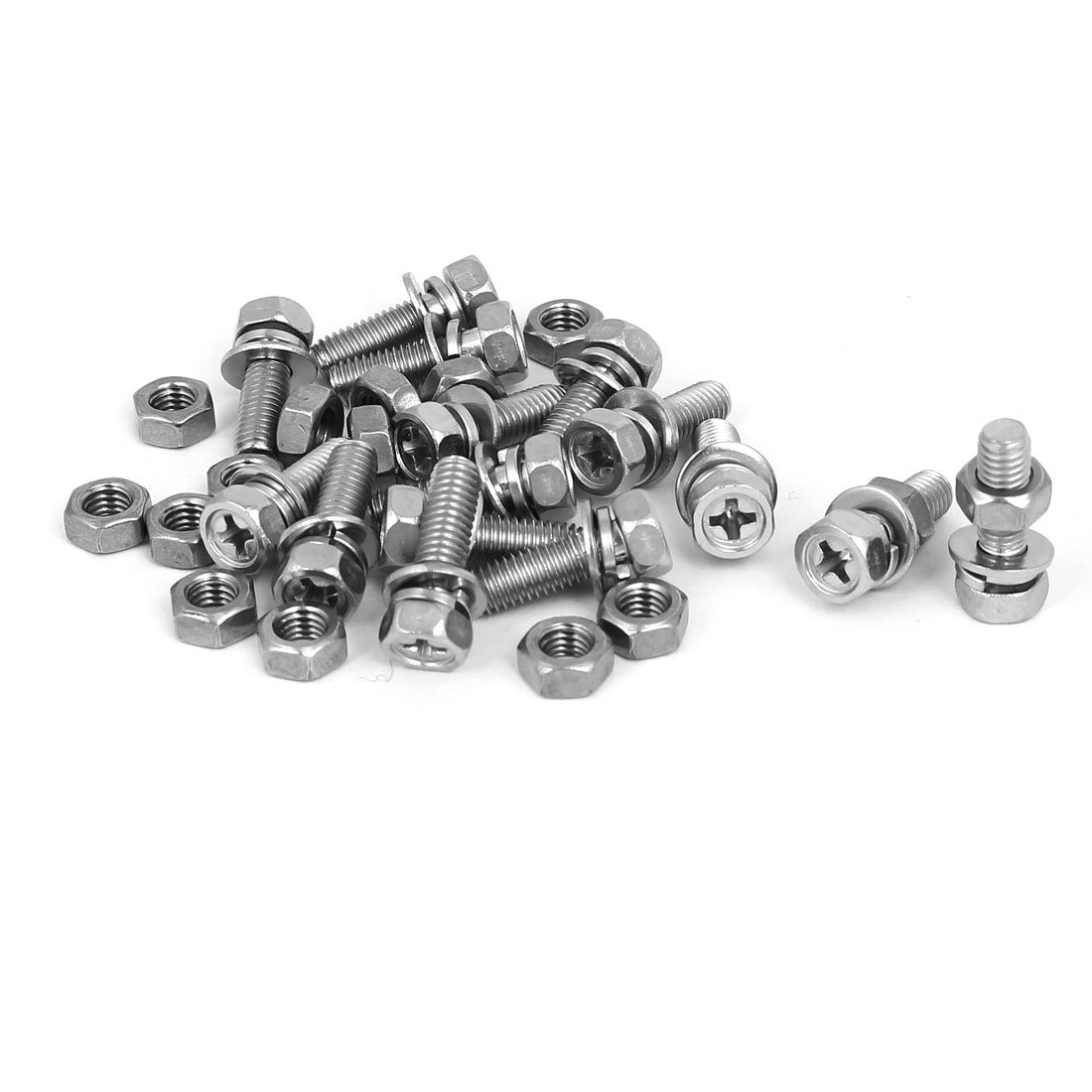 Sourcingmap M5 x 16mm 304 Stainless Steel Phillips Hex Head Bolts Nuts w Washers 15 Sets