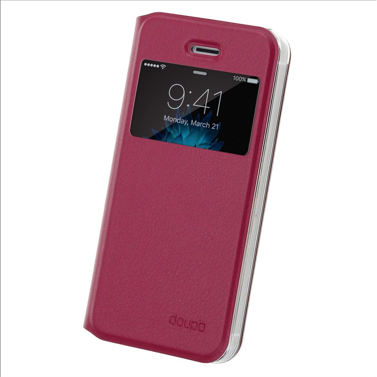 doupi Flip Cover for iPhone 5 5S SE, with Viewing Window Magnet Protective Flip Case BookStyle Screen Protector Stand, red pink - Image 3