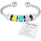 WOSCCOWT Anxiety Rings for Women, S925 Sterling Silver Adjustable Stress Spinner Rings with Beads Fidget Rings for Anxiety Women, Enamel Fidget Spinner Ring,Womens Gifts