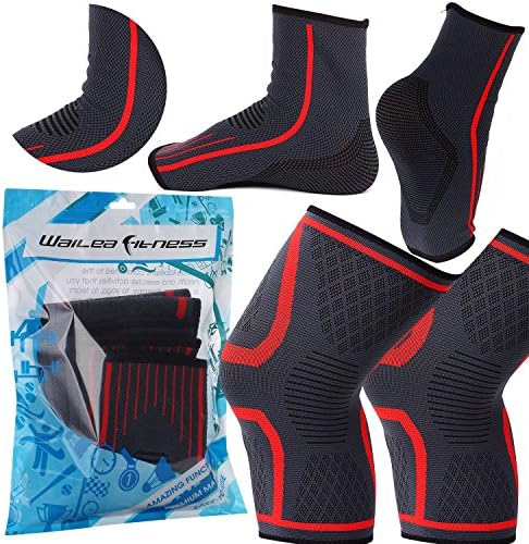 Ankle &amp; Knee Compression Sleeves (1 Pair for Each) - Brace for Injury Prevention &amp; Recovery