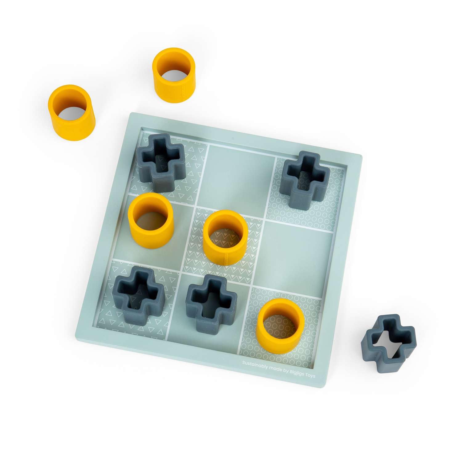 Bigjigs Toys Tic Tac Toe - 11 Piece Wooden & Silicone Noughts and Crosses Game, Classic Board Games, Sustainable Wood Board with Silicone XOXO Shapes, Baby Toddler Toys, Gifts For 1 Year Old