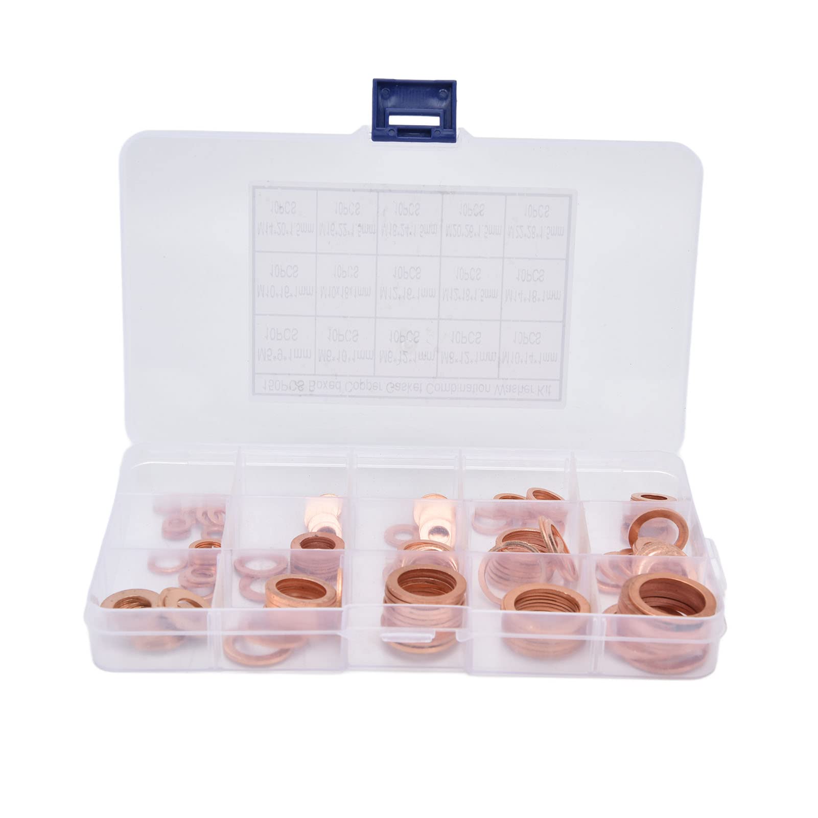 150Pcs Copper Washers,15 Sizes Copper Sealing Washers M5‑M22 Assortment Oil Seals Gasket Widely Used In Pumps and Valves as Fastening Connections