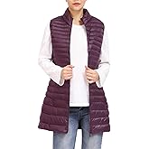 ELFJOY Long Puffer Vest Women Winter Ultra Light Long Down Vest with Stand Collar Black Womens Vests Outerwear