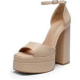 DREAM PAIRS High Heels Chunky Block Platform Heels for Women Ankle Strap Sexy Open Square Toe Heels Dressy Pumps Sandals