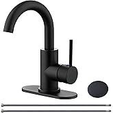RKF Single-Handle Bathroom Sink Faucet, Swivel Spout, with Pop-up Drain with Overflow and Supply Hose,Bar Sink Faucet,Small Kitchen Faucet Tap,Matte Black,BF3501P-MB