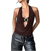 SweatyRocks Women's Rave Going Out Tops Sexy Draped Cowl Neck Halter Top Y2K Clubwear