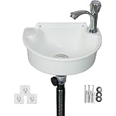 Small Bathroom Sink Wall Mount Bathroom Sink Wash basin, No-Drill Installation Self-Adhesive Sink 11.8 x 8.2 Inch with 1.26 Inch Faucet Hole, Rv Sink Mini Plastic for Home, Dorm, Garage (White)