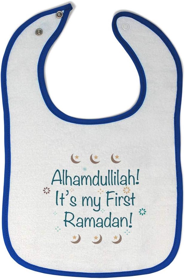 Toddler & Baby Bibs Burp Cloths Alhamdullilah It's My First Ramadan Arabic Islam Cotton Items for Girl Boy Gifts Ah White Royal Blue Design Only