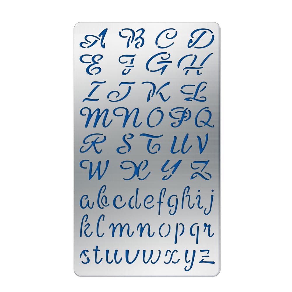 BENECREAT Copperplate Alphabet Number Pattern Stainless Steel Stencils 17x10cm Alphabet Metal Stencil Templates Tool for Wood Burning, Embossing, Engraving and Scrapbooking