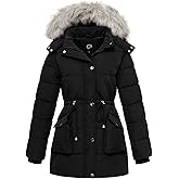 poonyfesh Women's Winter Hooded Coat Waterproof Down Long Jacket Warm Parka Thicken Puffer Coat with Removable Fur Hood