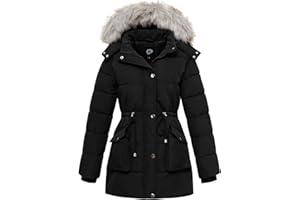 poonyfesh Women's Winter Hooded Coat Waterproof Down Long Jacket Warm Parka Thicken Puffer Coat with Removable Fur Hood