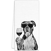 FIicy Boxer Dog Gifts Wine Kitchen Towels, Gifts for Boxer Dog Wine Lovers Decorative Hand Dish Tea Towel for Kitchen Home Bar, Funny BoxerDog Owners Home Bar Decor(16x24In)