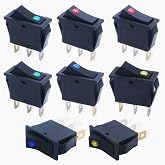 mxuteuk 8pcs 12V Illuminated Rocker Switch Toggle Power SPST ON-Off Switch Snap-in 3 Pin 2 Position Red Yellow Green Blue LED Light, Use for Car Auto Boat Appliances Control KCD3-102N-4C-MY
