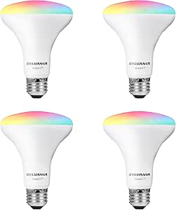 SYLVANIA Smart+ Wi-Fi Full Color Dimmable BR30 LED Light Bulb, CRI 90+, 65W Equivalent, Compatible with Alexa and Google Assistant, 4 Pack