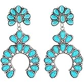 Bohemian Vintage Turquoise Oval Flower Drop Dangle Earrings Geometric Ethnic Teardrop Earrings Western Cowgirl Statement Jewelry
