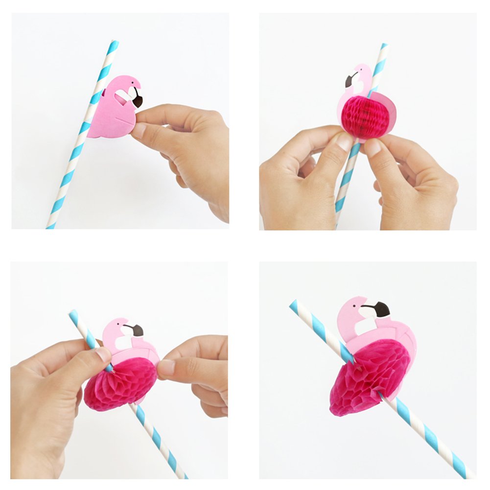 Flamingo Paper Straw Decorations, 50 PCS Disposable Cocktail Drinking Straws Decorative for Party Table Décor Luau Party by HansGo