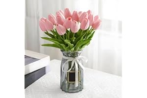 20PCS Artificial Tulips Real Touch PU Fake Tulips Flower Arrangement Bouquets for Home Party Decoration Holiday (Pink)