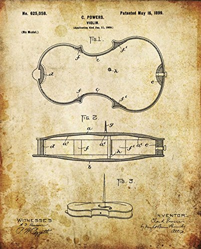 Music Gift - Vintage Violin Patent Prints - Set of Four 8"x10" Prints - Gift for Violinist (set#1)