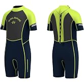 Goldfin Kids Wetsuit 3mm Shorty Wet Suit for Boys Girls | Toddler Neoprene Short Sleeve Back Zip Wetsuits Youth Teen for Cold Water Surfing Swimming Snorkeling Kayaking Swimsuit