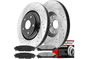 MotorbyMotor 328mm Front Brake Kit, Drilled & Slotted Disc Brake Rotors and Ceramic Brake Pads fits for Toyota Highlander Sienna, Lexus RX350 RX450H NX200T NX300 NX300H (31511, 12044158)