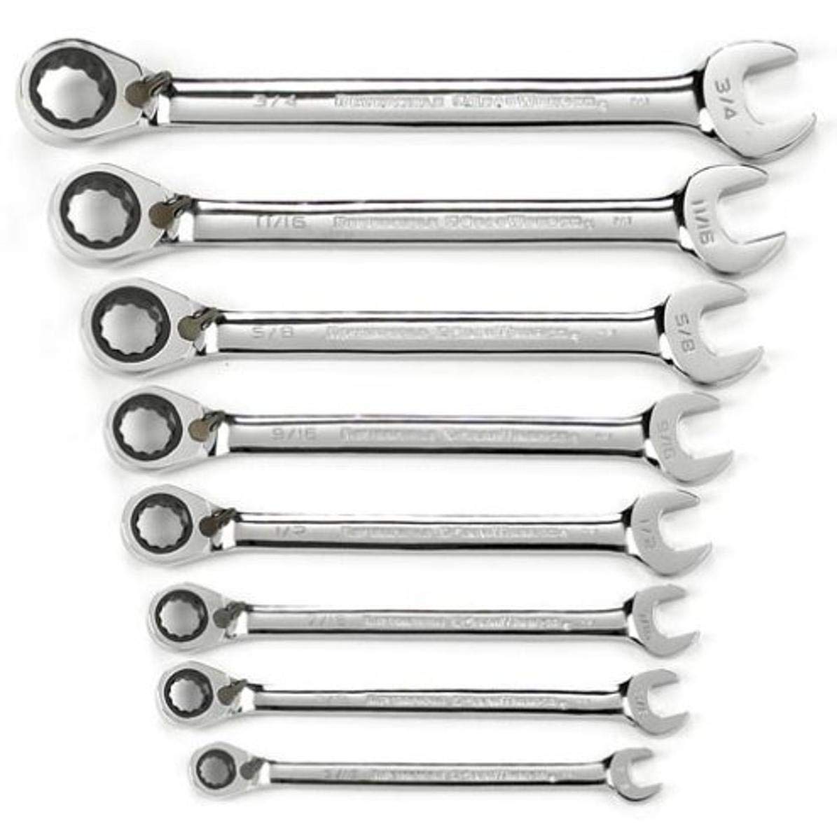 Photo 1 of GEARWRENCH 8 Piece 72-Tooth 12 Point Reversible Ratcheting Combination SAE Wrench Set | 9533N