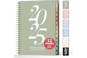 Forvencer 2025 Planner Weekly and Monthly, Jan - Dec 2025, Aesthetic Agenda Book Planner for Women, 8.3”x 6”Calender Planner with Spiral Bound, Month Tab, Flexible Cover for School, Office (A5,Green)