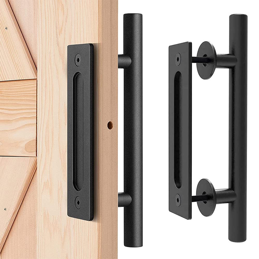 Docache Barn Door Handle, Sliding Pull Handle, Sliding Door Black Handle, Kitchen Handles, Heavy-Duty barn Door Handle, for a Wooden Door, Cabinet, Black (Orbicular, 30cm)