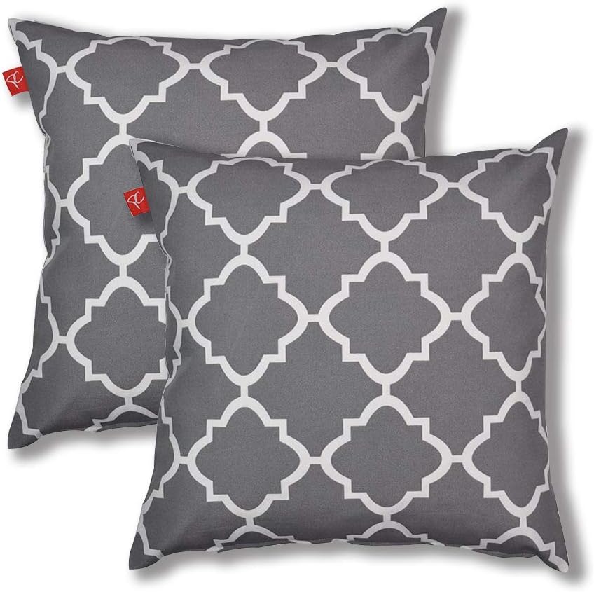 PacifiCasual Decoration Throw Pillow Covers Square Toss Pillow Case Gray and White Quatrefoil 18 x 18 Inch for Indoor and Outdoor Patio Furniture, Set of 2