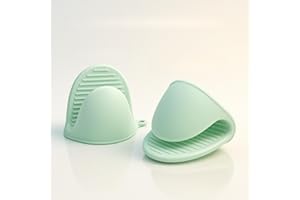 Mini Oven Gloves, Food-Grade Silicone Heat Resistant Mitts (Green)