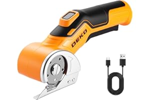 Cordless Electric Scissors Cardboard Cutter: DEKOPRO 4V 2000mAh Electric Box Cutter, Rechargeable Power Rotary Cutting Tool with Safety Lock, 389g Carpet Scissors with Blade, Type-c(Yellow)