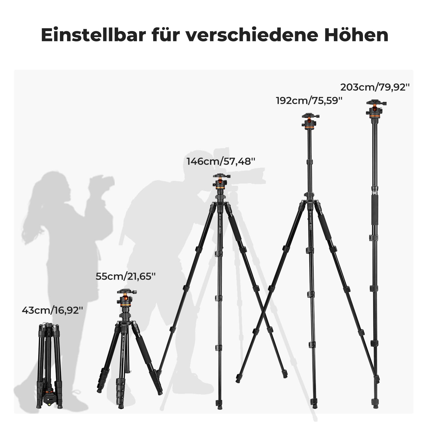 Kamerastativ, K&F CONCEPT Handy-Stativ,192cm Stativ mit Handyhalterung, Tripod für unterwegs, Stativkamera für Smartphone, Aluminium Reisestativ O275A5+BH-36 6