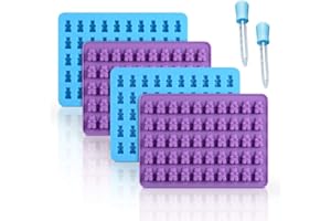 CAKETIME Gummy Molds Bear Candy Silicone - Mini Size Chocolate Gummy Molds with 2 Droppers Nonstick Food Grade Silicone Pack of 4