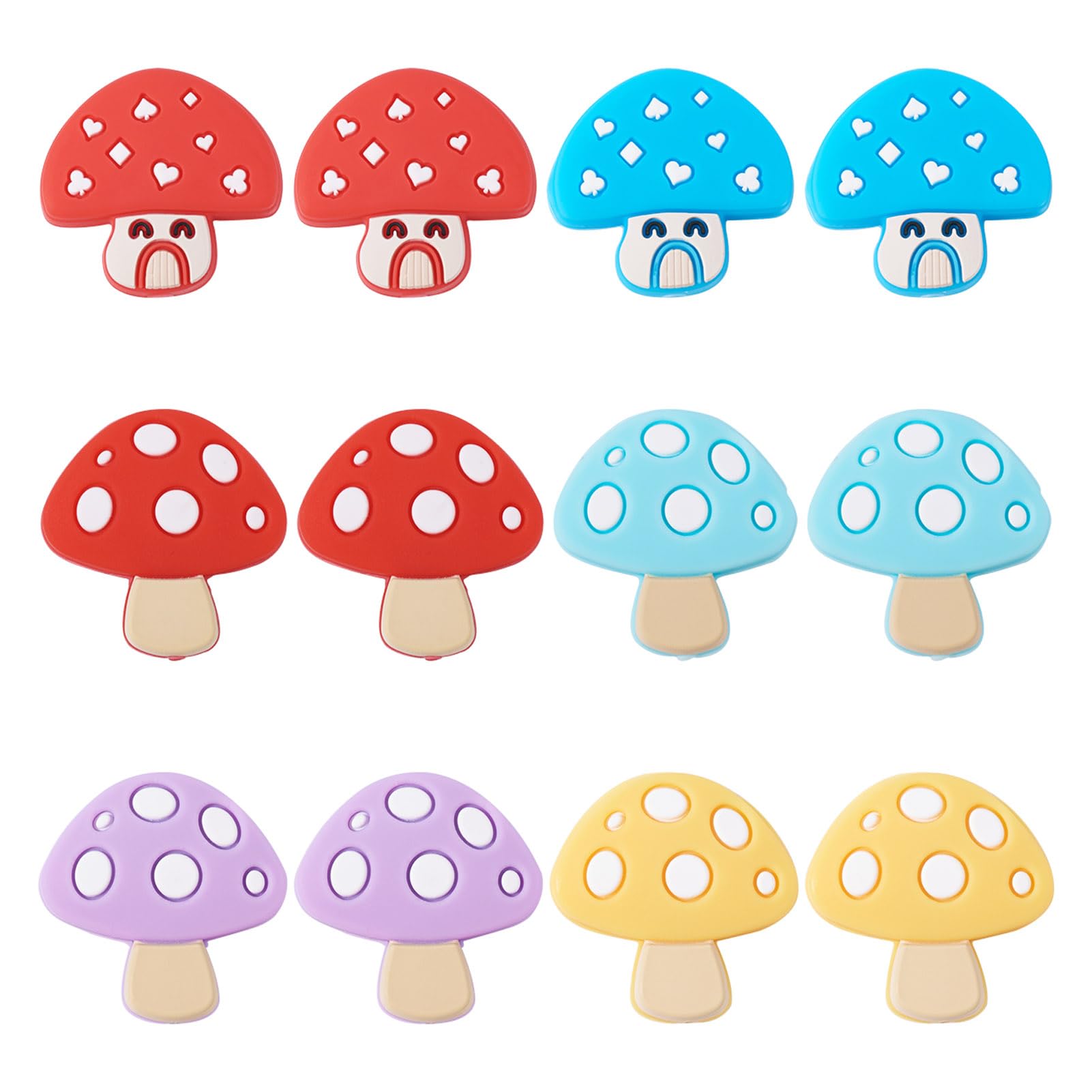 Crafans 12Pcs Lovely Mushroom Silicone Focal Beads Uncle Mushroom Soft Rubber Spacer Beads Flat Back for DIY Bracelet Necklace Keychains Jewelry Making