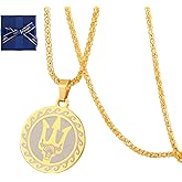 Quelay Percy Jackson Necklace Golden Poseidon Trident Pendant, 24'' Etched in Metal Greek Mythology Amulet Jewelry Percy Jackson Merch Stuff Greek National Day Birthday Party Favor Gifts for Boys Men