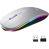 LED Wireless Mouse, Slim Rechargeable Silent Bluetooth Mouse, Portable USB Optical 2.4G Wireless Bluetooth Two Mode Computer 