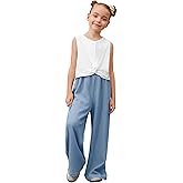 Mirawise Girls Clothing Sets 2 Pieces Outfits Twist Front Shirt Pant with Pockets Sleeveless Tops Kids Summer Clothes