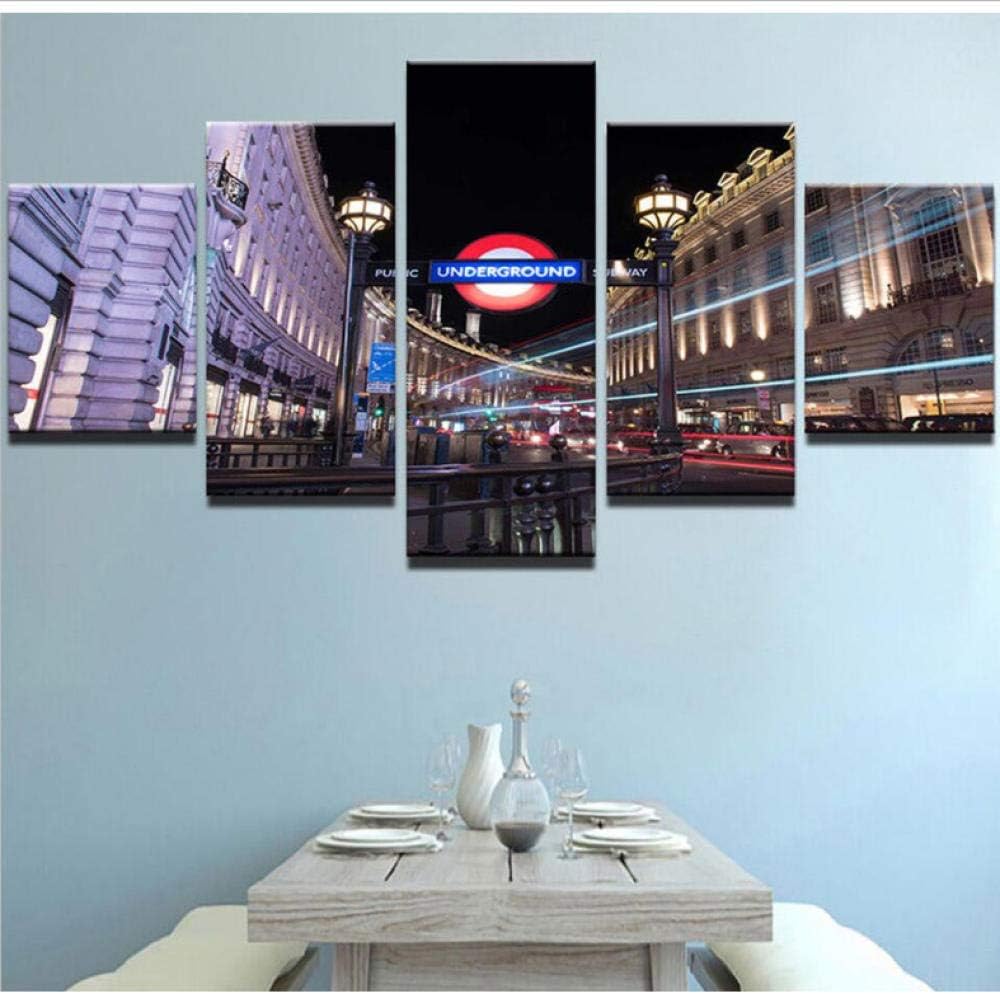 superljl Wall Arts Framework HD Abstract Poster 5 Pieces City Building Night View Paintings Home Decor Landscape Canvas Prints Pictures