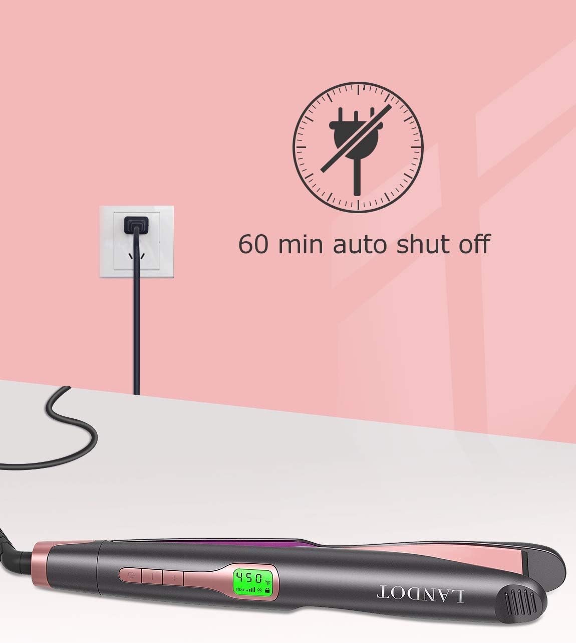 LANDOT Hair Straightener and Curler 2 in 1, Twist Straightening Curling Iron, Professional Negative Ion Flat Iron with Adjustable Temp for All Hair Types, Instant Heating, Dual Voltage: Health & Personal Care