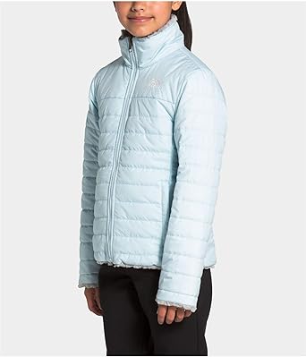 grey and blue north face jacket