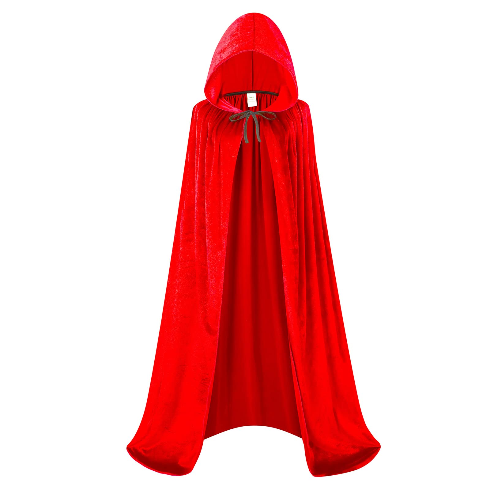 maxToonrain Velvet Hooded Cape for Adults, Unisex Cloak with Hood for Halloween Christmas World Book Day Fancy Dress Costume (130cm-Red)