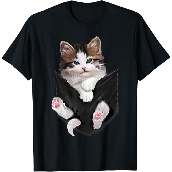 Amazon.com: Peeking Cat, Grey Cat in Pocket T-Shirt Cats Tee Shirt