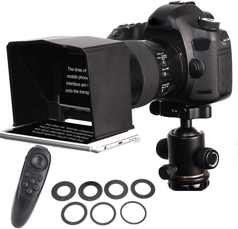 Topiky Teleprompter,Portable DSLR/SLR Camera Camcorder Live Photography,Phone Digital Camera Affordable Teleprompter Kit with 8 Adapter Rings, Remote Control for Interview, Language,TV Show