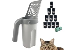 Esamploe Cat Litter Scooper with Trash Container,Portable Litter Scoop Holder,Litter Scoop with Holder Provides 215 Garbage Bags,Scoop Litter Disposal System In One