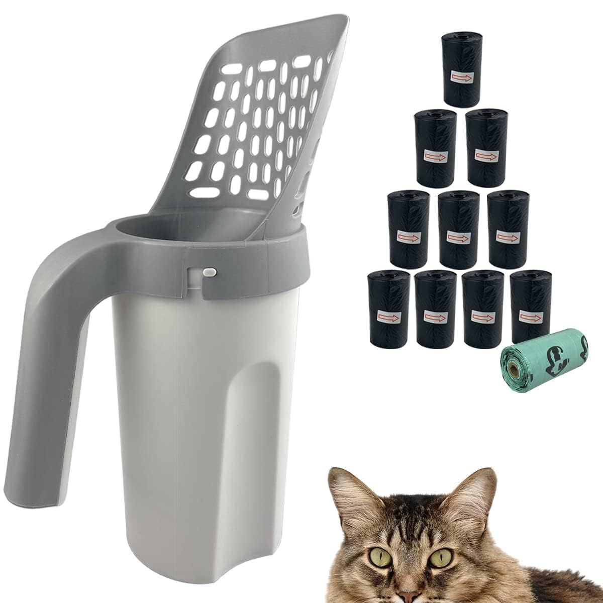 Photo 1 of Esamploe Cat Litter Scooper with Trash Container,Portable Litter Scoop Holder,Litter Scoop with Holder Provides 215 Garbage Bags,Scoop Litter Disposal System In One