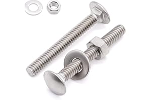 Glvaner (10 Sets) 1/4-20 x 4 Stainless Steel Carriage Bolts Screws Round Head Square Neck and Hex Nuts & Flat Washers 304 Stainless Steel 18-8 Full Thread Coverage