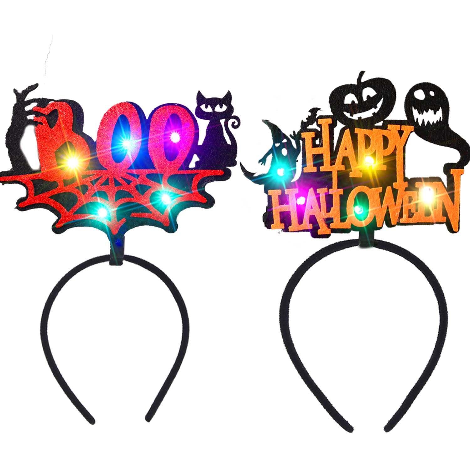 Fashband Light Up Halloween Headbands Luminous Headband Black Pumpkin Headwear Spider Web Ghost Party Costume Hair Accessories for Women Girls(A)