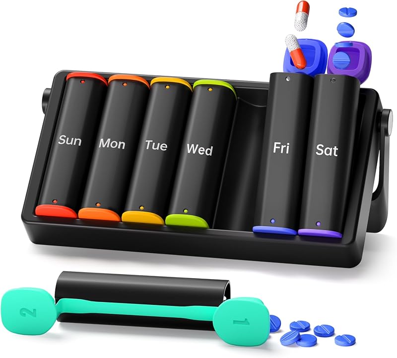 KOVIUU Weekly Pill Box 7 Day 2 Times Daily Large Rotatable Handle