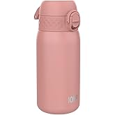 Ion8 Kids Water Bottle, Steel 400 ml/13 oz, Leak Proof, Easy to Open, Secure Lock, Dishwasher Safe, Flip Cover, Carry Handle, Easy Clean, Durable, Scratch Resistant, Carbon Neutral, Ash Rose Pink