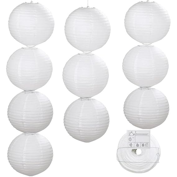 Yahee Papier Hängedekoration Deko Papierlaterne Papierblumen Pompoms für Hochzeit Party Geburtstag Weiß (10x Papierlaterne_30