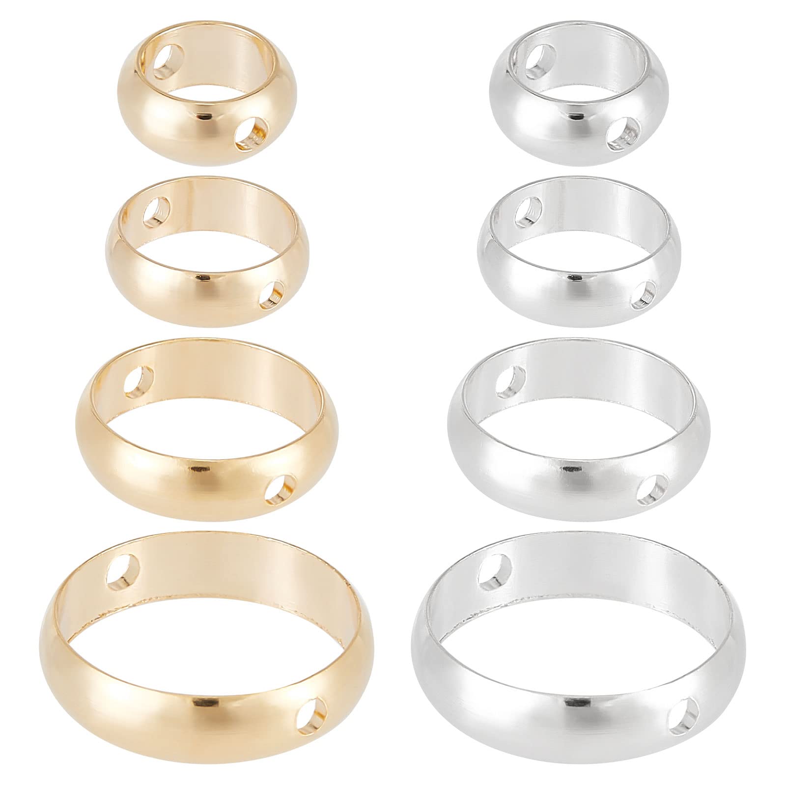 CREATCABIN 1 Box 64Pcs 4 Size 2 Color Round Circle Bead Frame 2 Hole Spacer Brass Connector Ring 925 Sterling Silver for Earring Bracelet Necklace Jewelry Making Craft 6mm/8mm/10mm/12mm,Gold/Silver